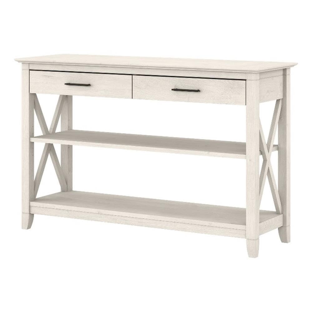 Linen White Oak Console Table with Drawers and Shelves A870713
