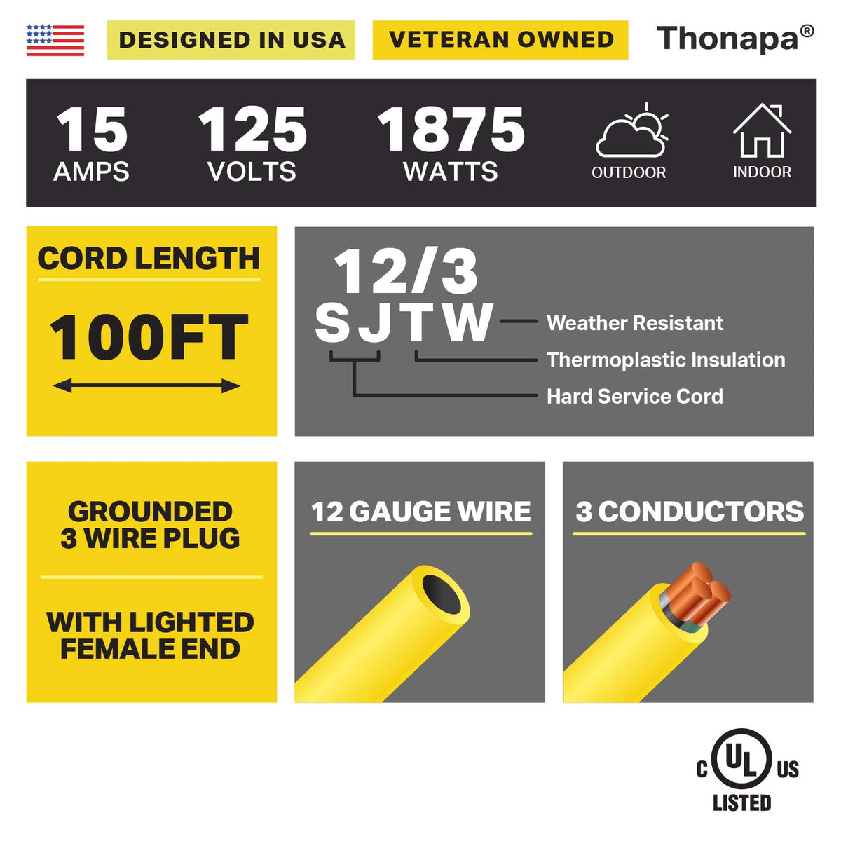 100 Foot Heavy Duty Yellow Extension Cord F3346