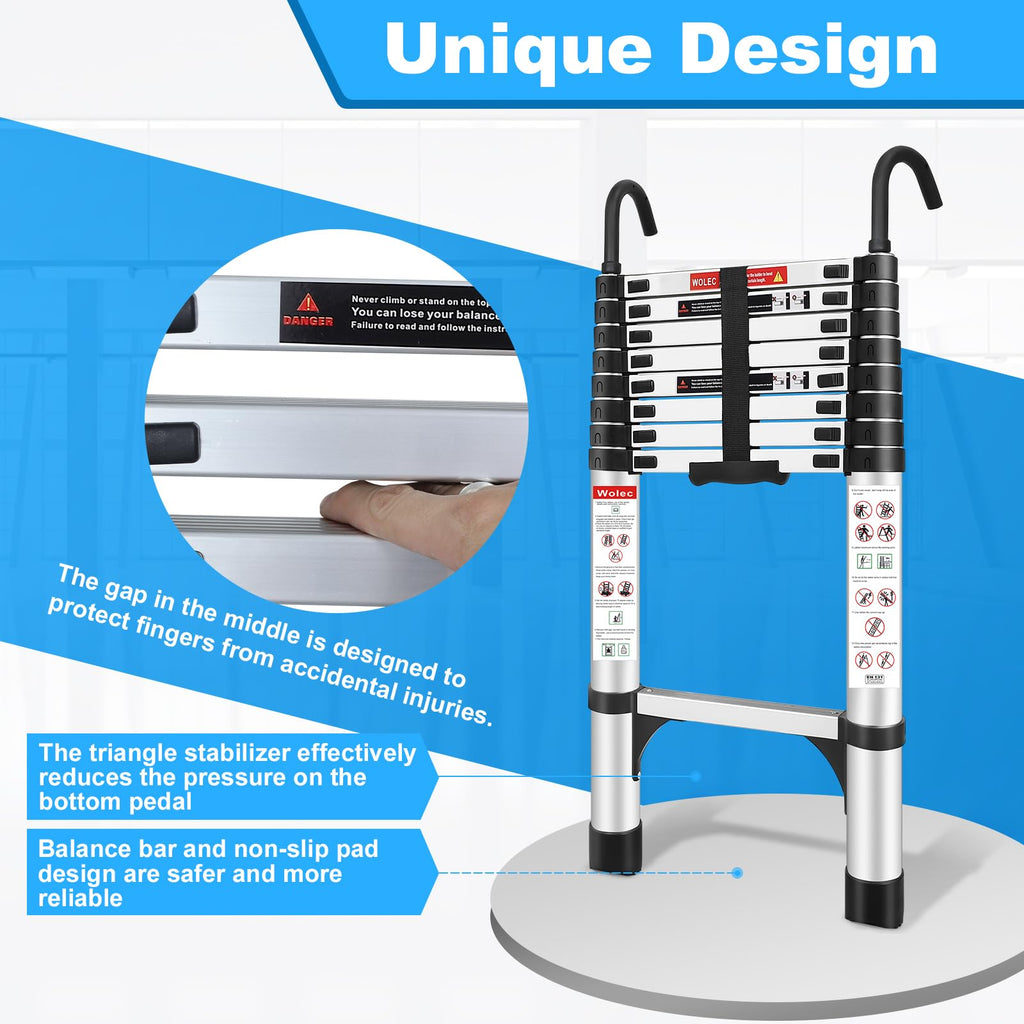 Telescoping Ladder with Hooks, 8.5 FT, 330 lb Capacity Y710229