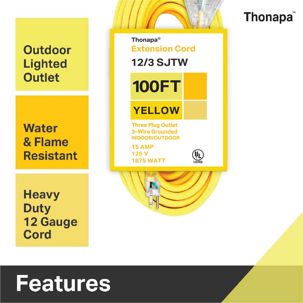 100 Foot Heavy Duty Yellow Extension Cord F3346