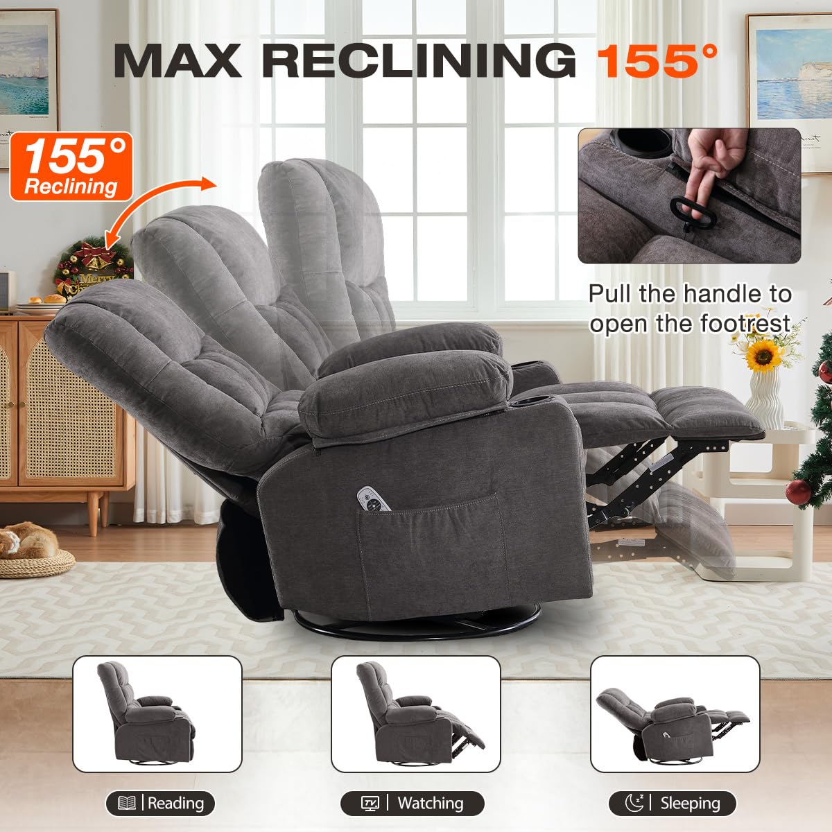 Oversized Swivel Rocker Recliner with Massage and Heat H127352