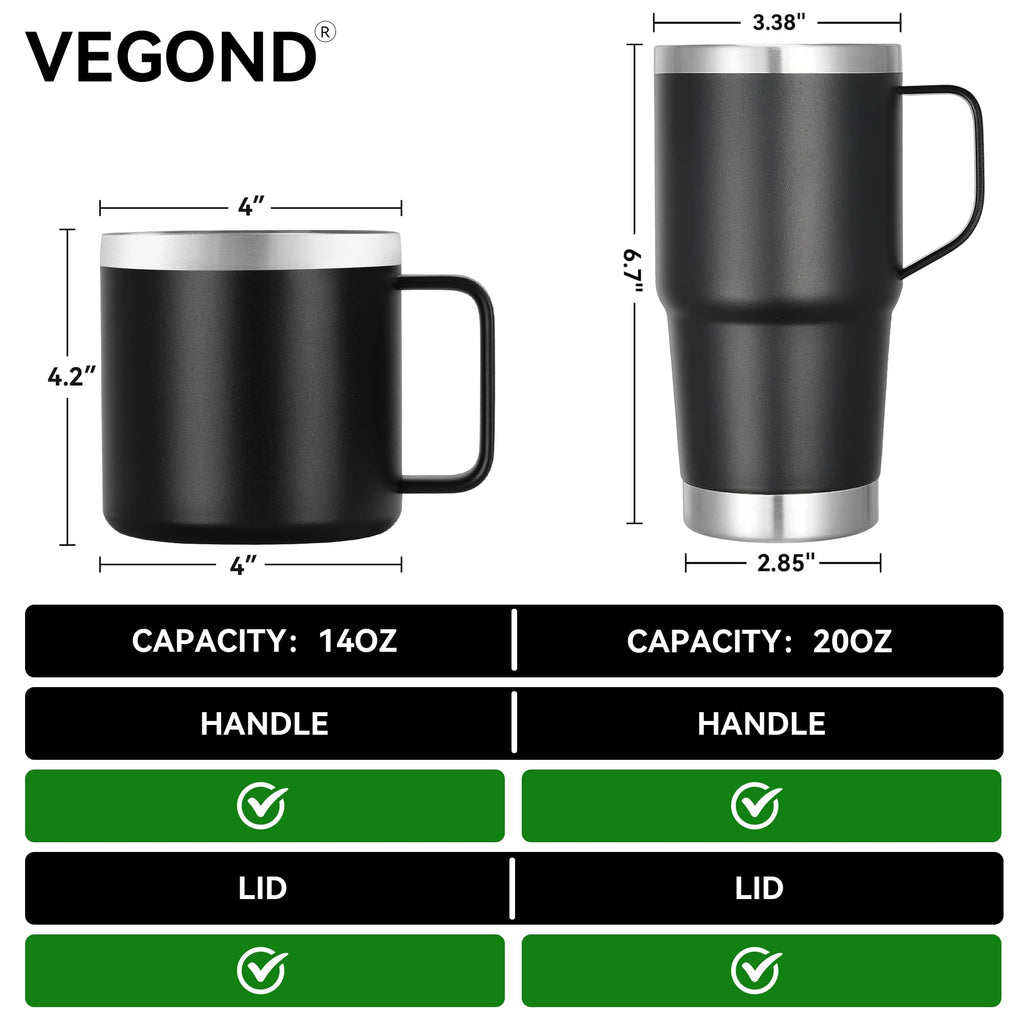 14 oz Insulated Stainless Steel Travel Coffee Mug with Handle and Lid P389