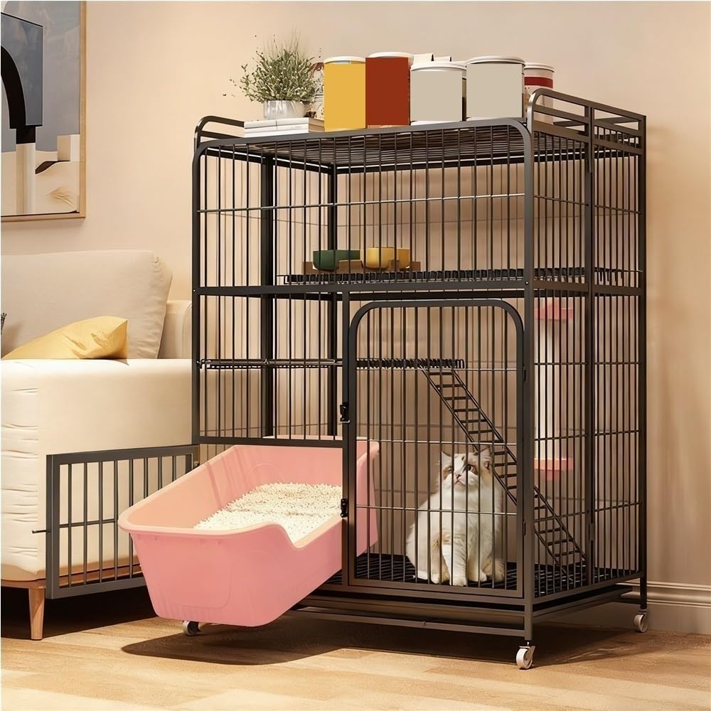 Foldable Metal Cat Cage with Wheels F129306