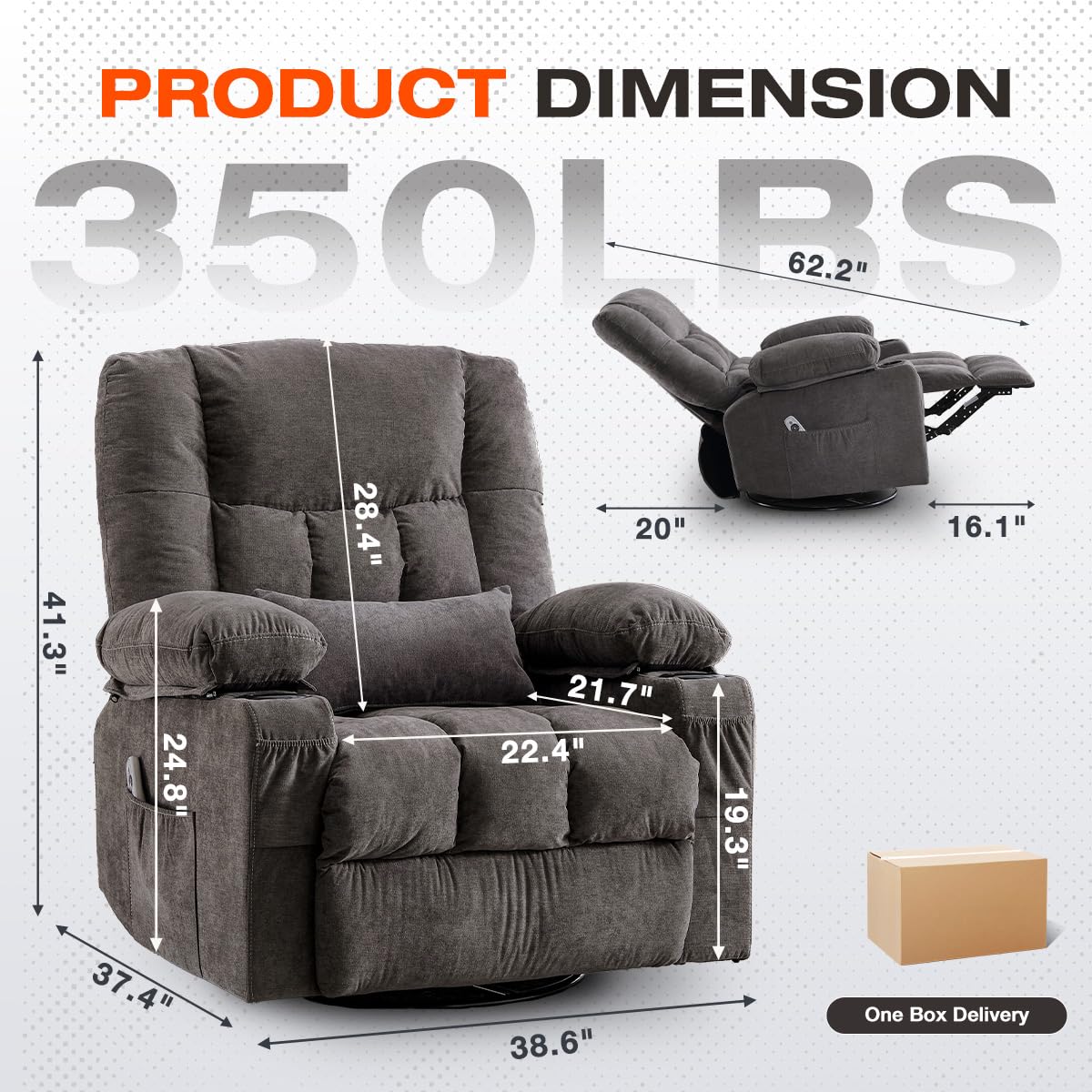 Oversized Swivel Rocker Recliner with Massage and Heat H127352