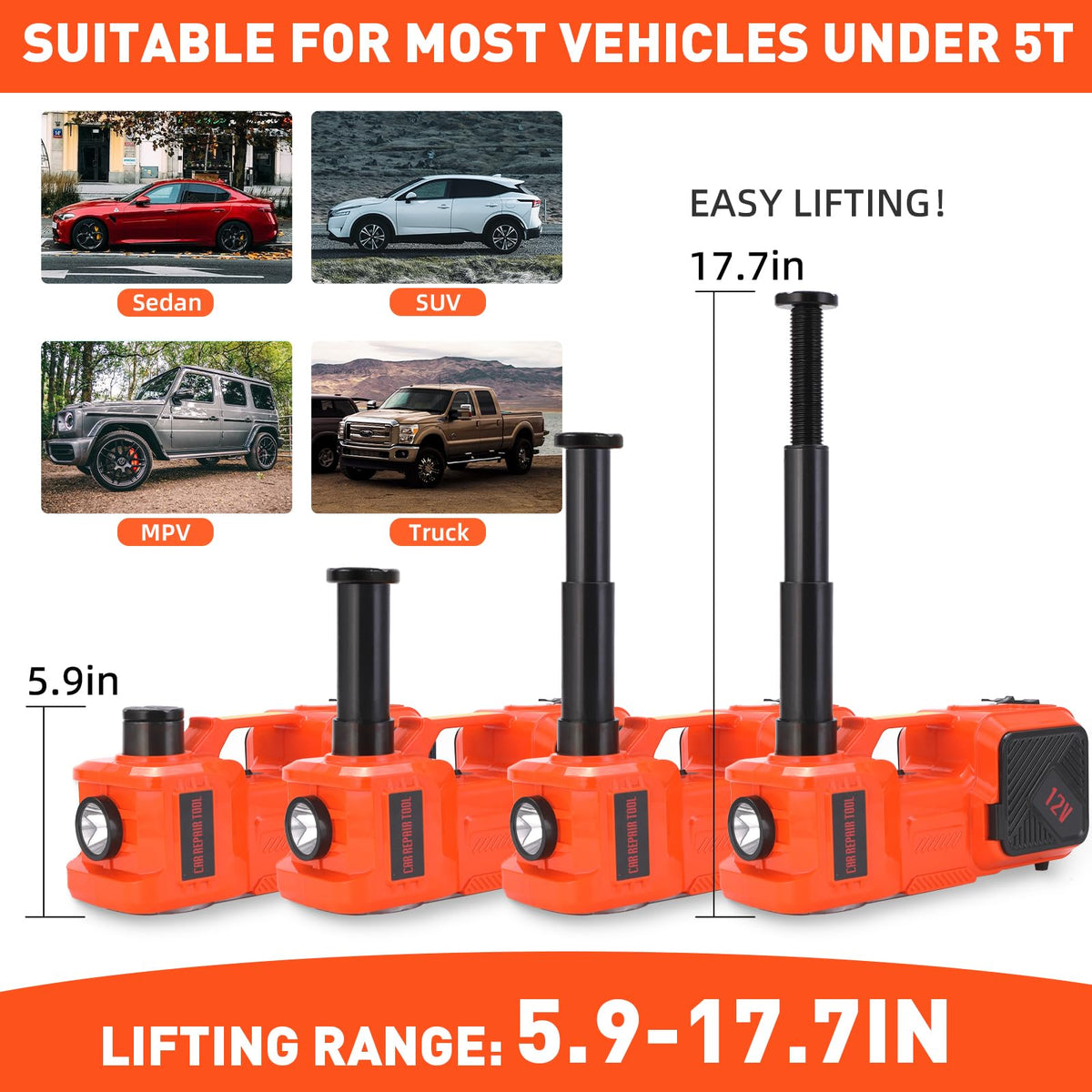 5 Ton Hydraulic Electric Car Jack Set with Tire Pump and Impact Wrench F4417