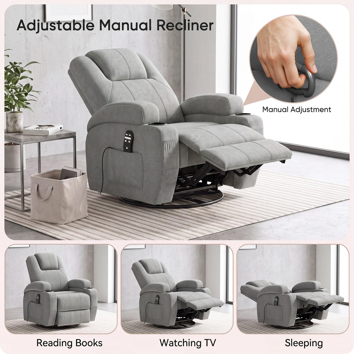 360° Swivel Rocker Recliner Chair with Massage Z6518