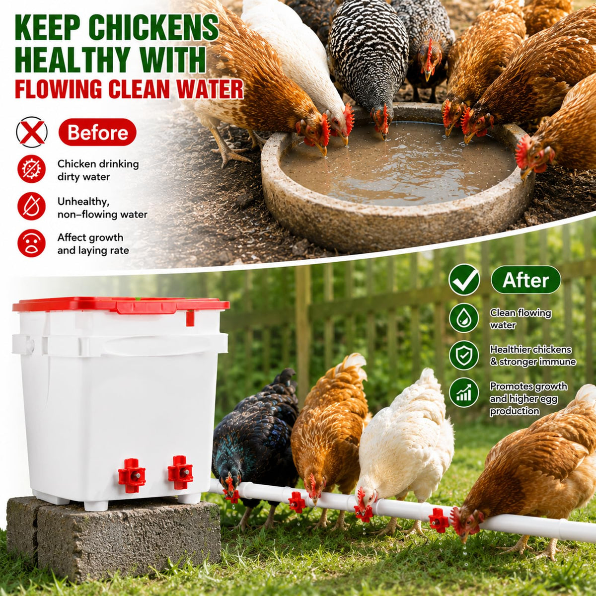 15 Pack Chicken Nipples Waterer with PVC Tee Fittings D245