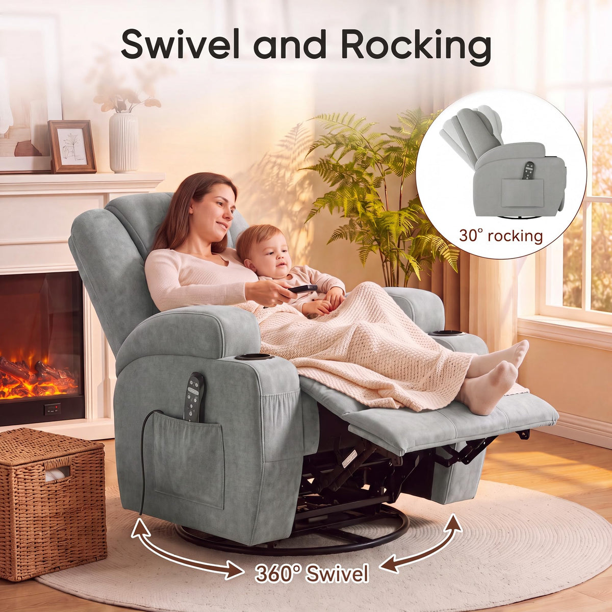 360° Swivel Rocker Recliner Chair with Massage Z6518