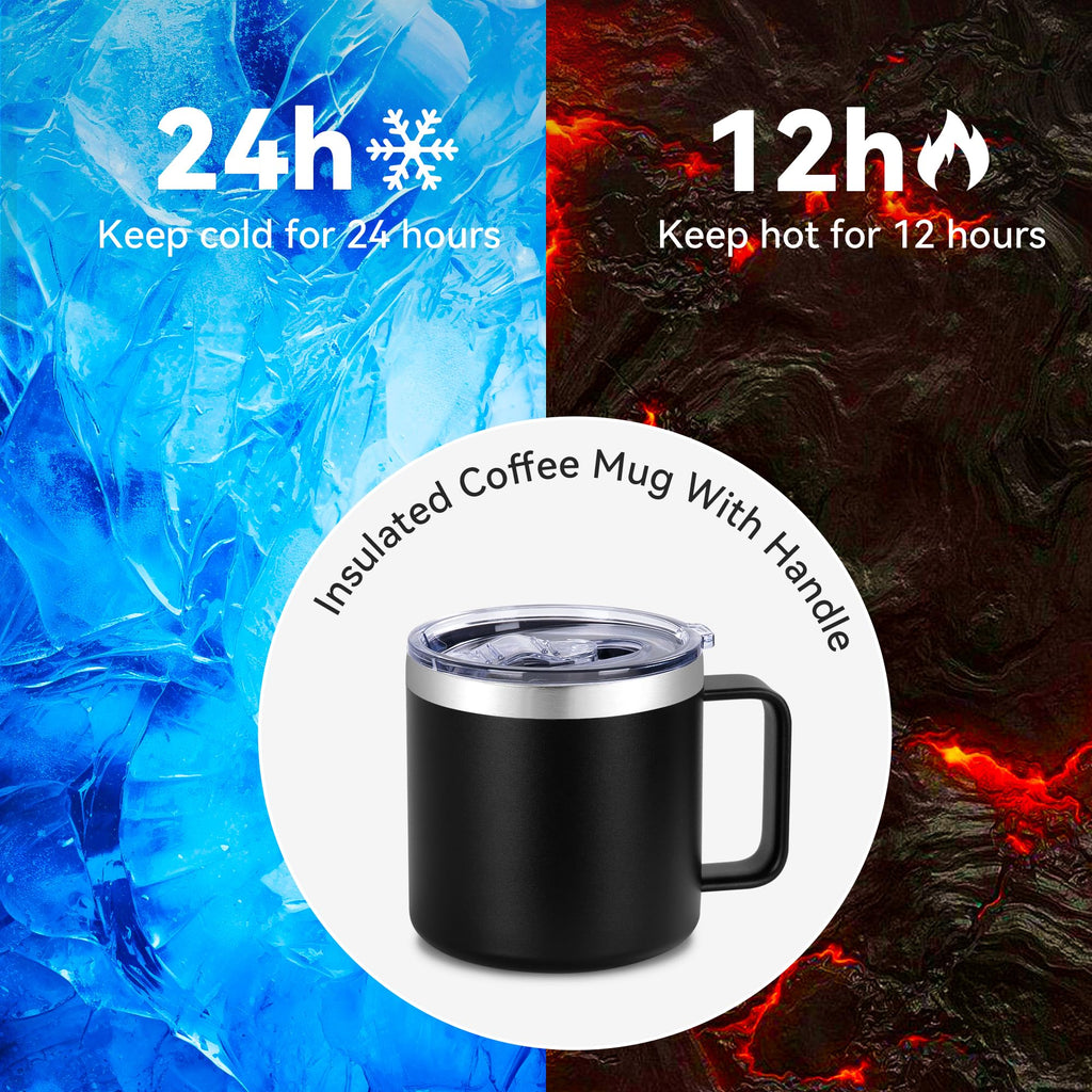 14 oz Insulated Stainless Steel Travel Coffee Mug with Handle and Lid P389