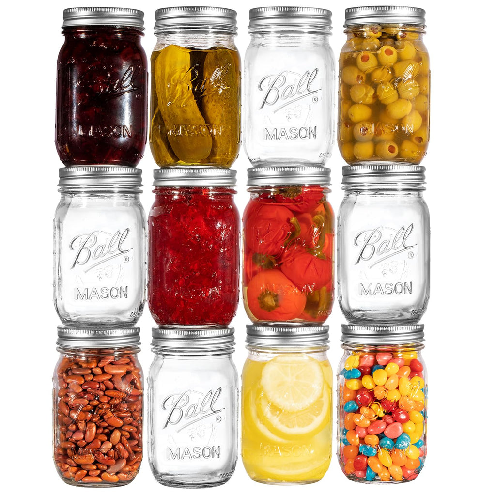 16 oz. Regular Mouth Mason Jars 12 Pack with Airtight Lids and Bands J766825