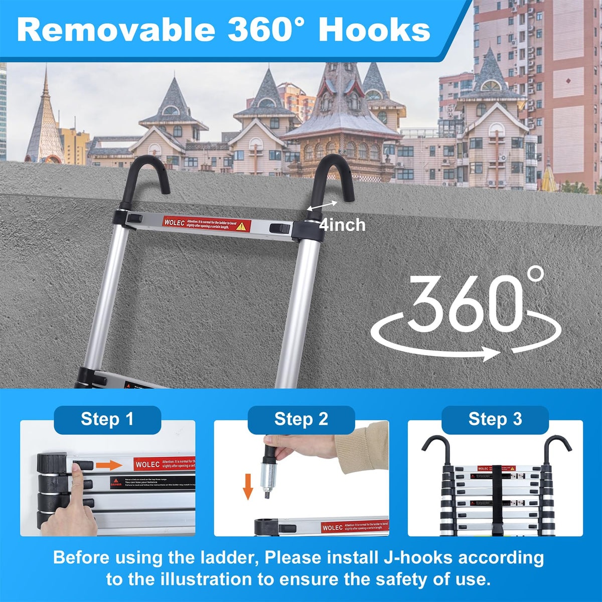 Telescoping Ladder with Hooks, 8.5 FT, 330 lb Capacity Y710229