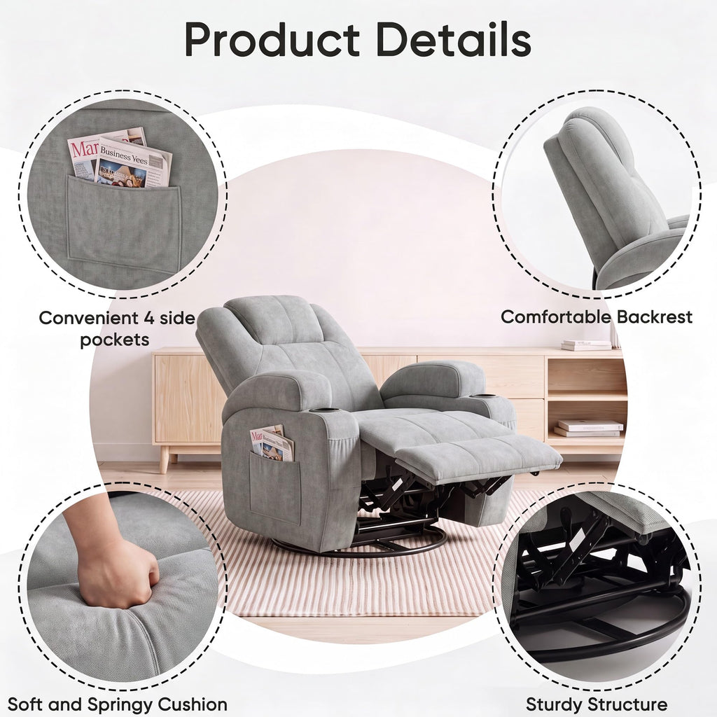 360° Swivel Rocker Recliner Chair with Massage Z6518