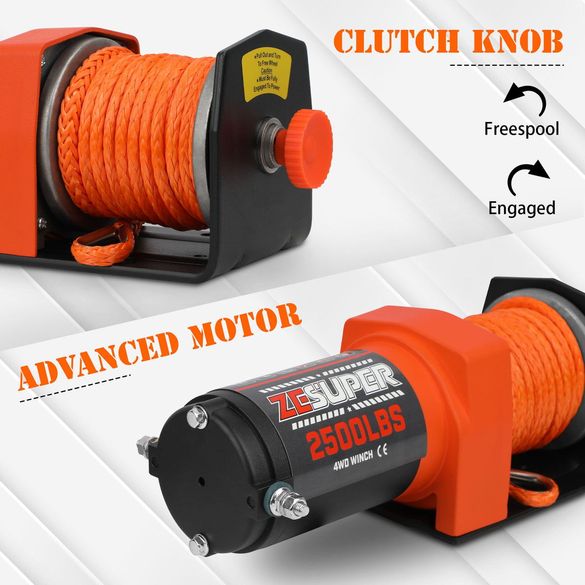 2500 lb Electric Winch 30ft Synthetic Rope 12V DC E744