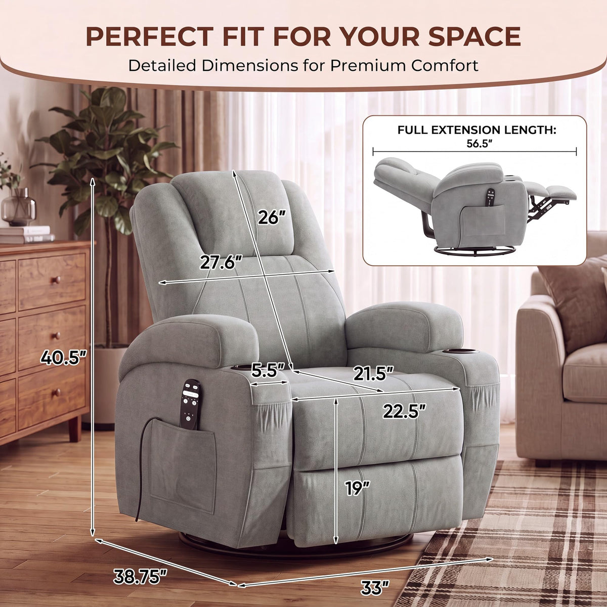 360° Swivel Rocker Recliner Chair with Massage Z6518